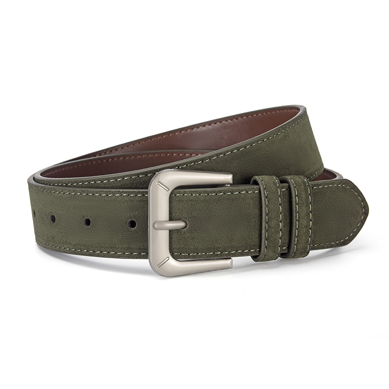 秋冬绒面皮带女军绿装饰简约百搭小众设计感针扣配裤腰带女潮腰封