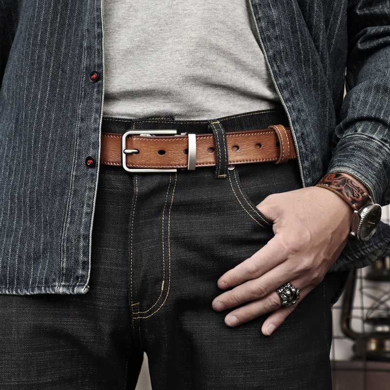 男士头层牛皮复古手工腰带
