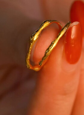 足金999手工定制流动肌理小金戒