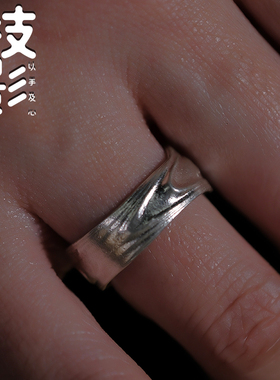 纯银手工水波纹制作戒指