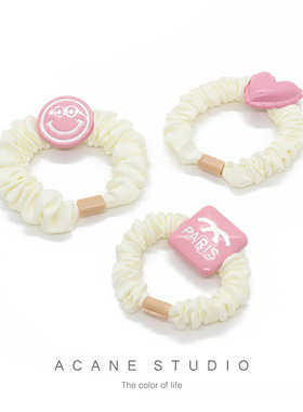 ACANE 笑脸爱心大牌粉扣白色气质小清新文艺复古大肠发圈头饰品
