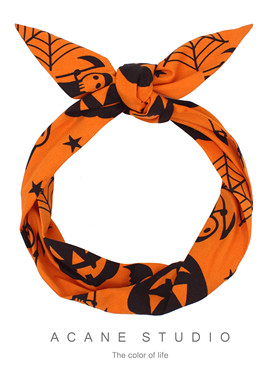 ACANE 橘色万圣节南瓜个性复古搞怪节日韩超宽打结铁丝发带头饰品