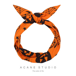 ACANE 橘色万圣节南瓜个性复古搞怪节日韩超宽打结铁丝发带头饰品