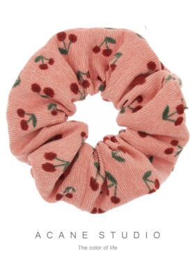 ACANE嫩粉小樱桃灯芯绒可爱小清新文艺复古碎花韩国日系大肠发圈