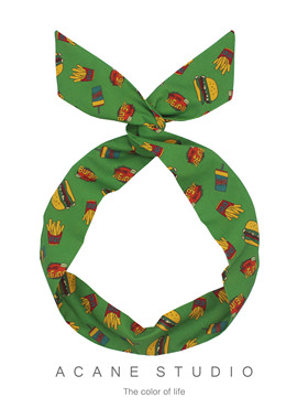 ACANE 青草绿色小薯条汉堡卡通可爱复古小清新个性兔耳朵发带头饰