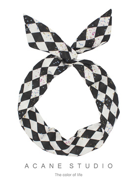 ACANE 复古纯棉彩钻印花黑白棋盘格子个性气质小清新兔耳朵发带箍