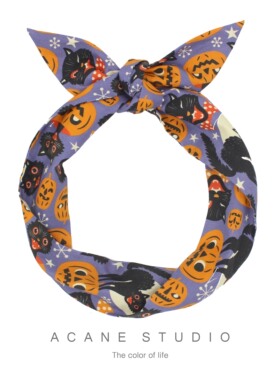 ACANE 万圣节紫底橘色南瓜黑猫个性搞怪卡通可爱暗黑节日宽发带箍