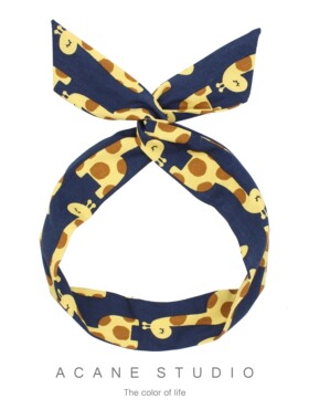 ACANE 藏蓝底黄色长颈鹿可爱卡通文艺小清新韩国日系兔耳朵发带箍