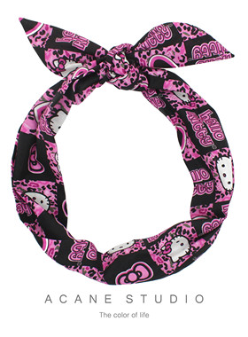 ACANE 玫红色豹纹凯蒂猫可爱个性甜酷复古卡通韩国日系宽发带头饰