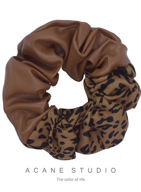ACANE 豹纹pu皮撞色美拉德色系个性复古文艺气质网红大肠发圈头饰