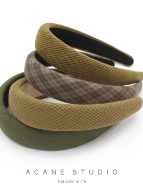 ACANE 绿色系格子条纹小清新气质文艺复古日韩百搭海绵发箍卡头饰