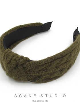 ACANE 毛线麻花条纹复古秋冬季打结文艺气质民族风宽发箍卡头饰品