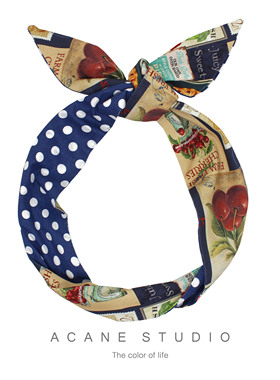 ACANE 藏蓝色波点樱桃可爱甜美文艺复古气质小清新韩国日系宽发带