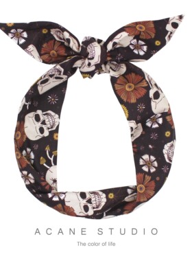 ACANE 万圣节黑底雏菊骷髅文艺复古个性节日暗黑系打结发带头饰品