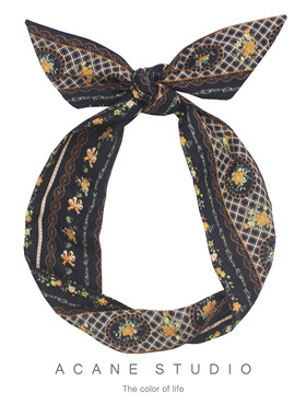 ACANE 黑底法式复古碎花民族风气质文艺小清新打结铁丝发带头饰品