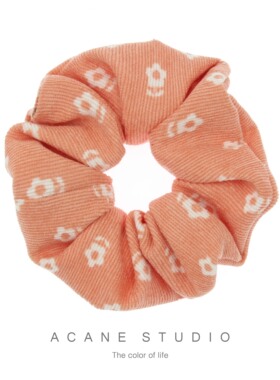 ACANE珊瑚橘灯芯绒小花可爱文艺复古小清新韩国日系大肠发圈头饰