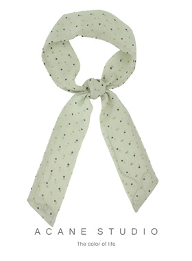 ACANE 琥珀绿小波点气质文艺复古小清新小领巾长飘带发圈头饰品