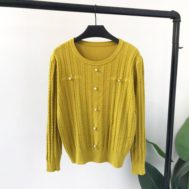 2026春季新款麻花针织衫抗起球通勤百搭毛衣圆领钮扣遮肉长袖上衣