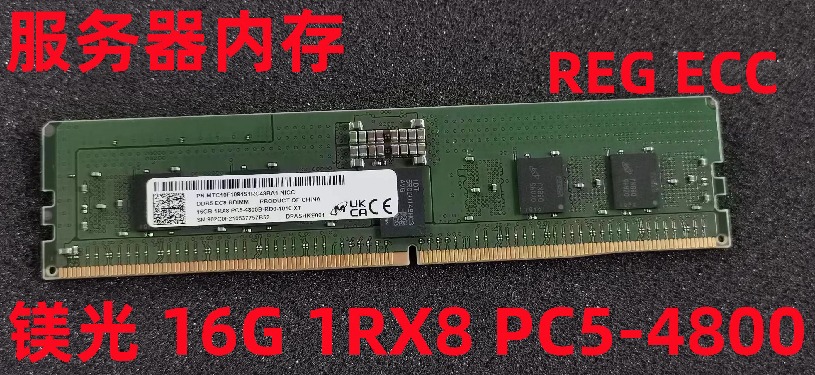 镁光/MT DDR5 EC8 RDIMM 16G 1RX8 PC5-4800B ECC REG 服务器内存