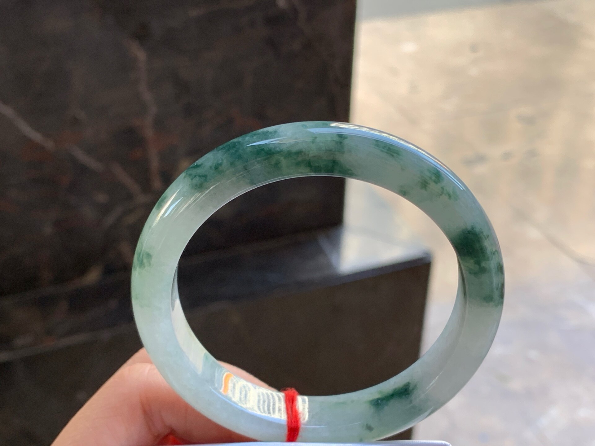 翡翠蓝花大圈手镯 圈口60