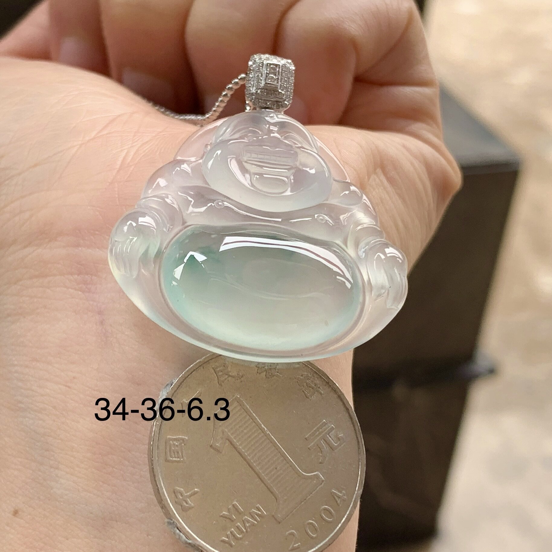 金扣冰种蓝花佛公吊坠 水润冰透