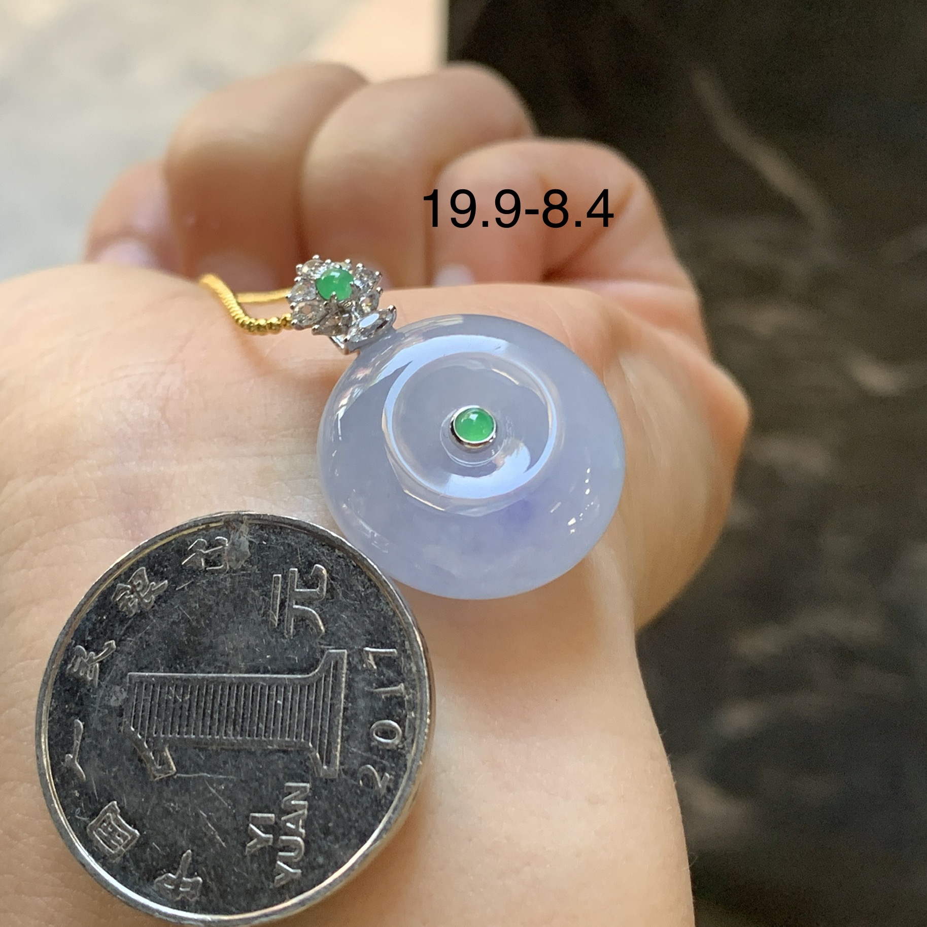 翡翠紫罗兰平安扣吊坠 18k金钻镶嵌