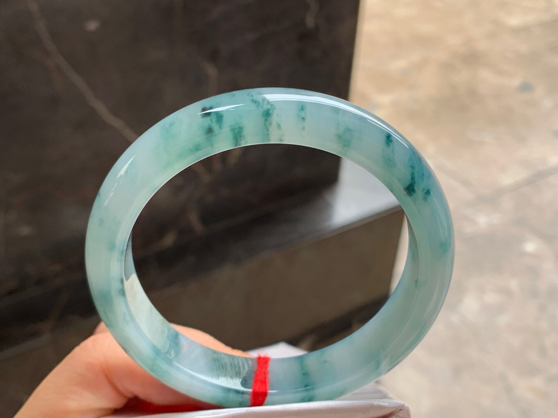 翡翠蓝花大圈手镯 圈口61 62