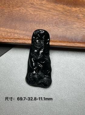 缅甸翡翠墨翠钟馗吊坠 黑度好 打灯通透 油性十足