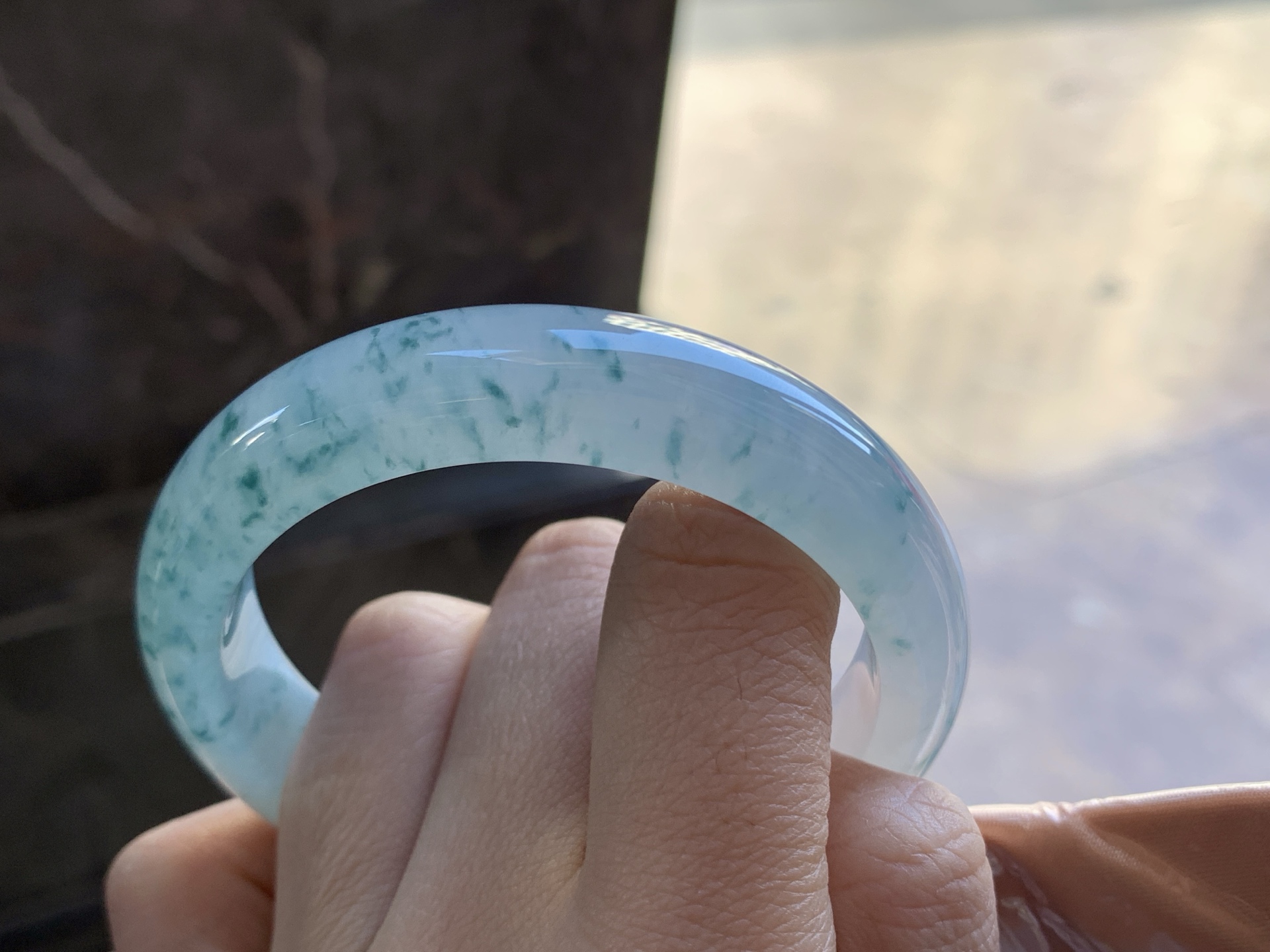 翡翠冰种蓝花手镯 飘花灵韵 价68800