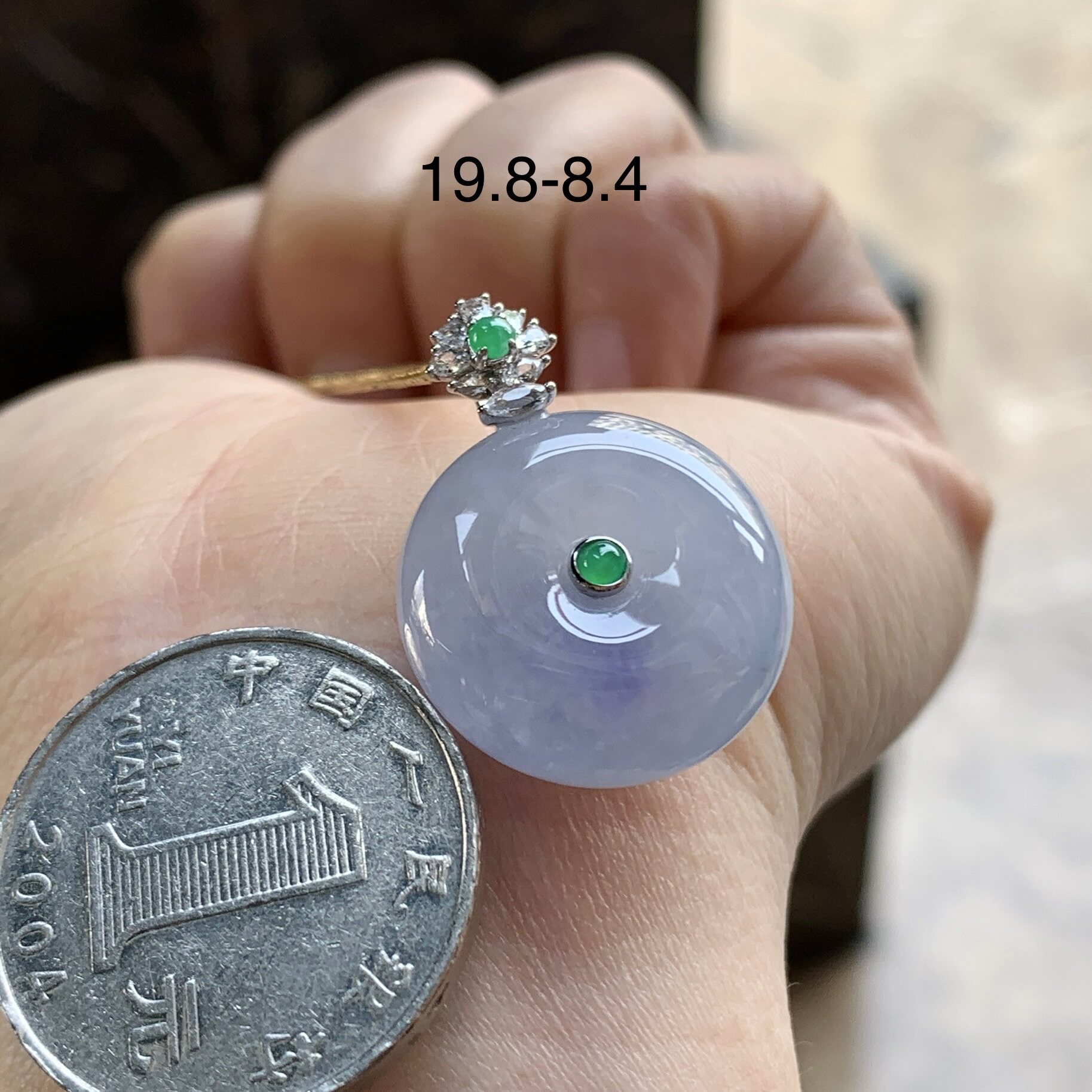 翡翠冰种紫罗兰平安扣 18k金镶嵌