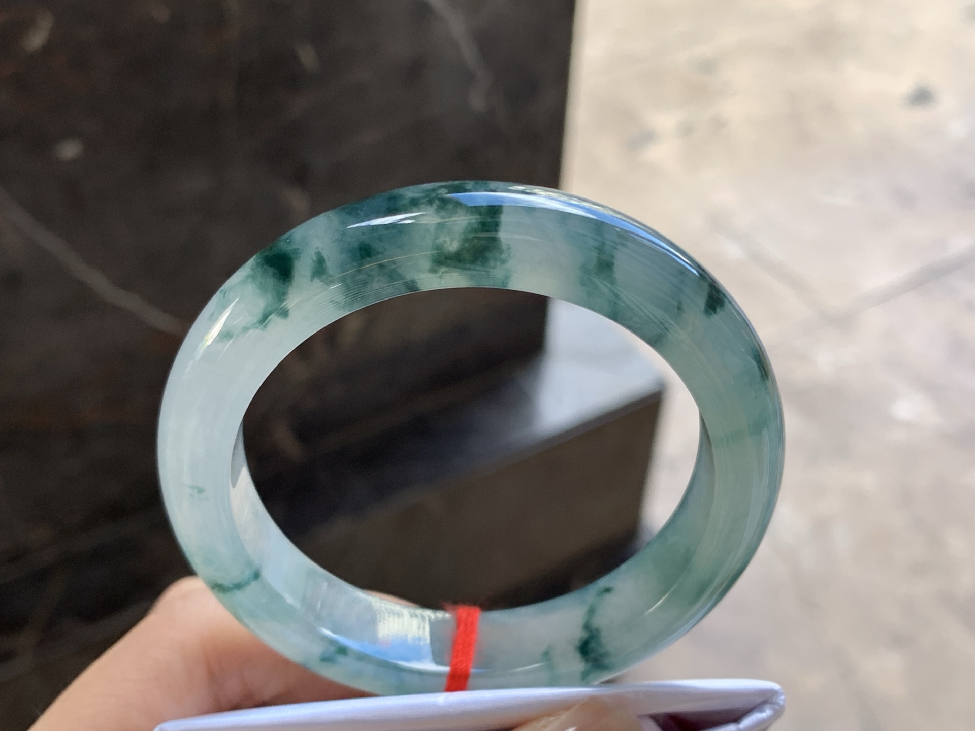 翡翠冰种蓝花手镯 圈口55