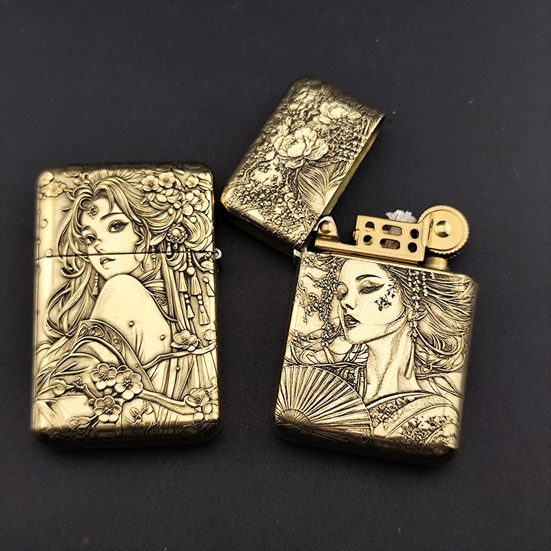 佐罗790第三代煤油打火机雕刻浮雕美女黄铜外壳薄款密封手感润滑
