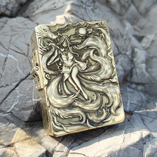 佐罗Z915S盔甲重甲煤油打火机双面浮雕刻黄铜三代月光九尾狐美女