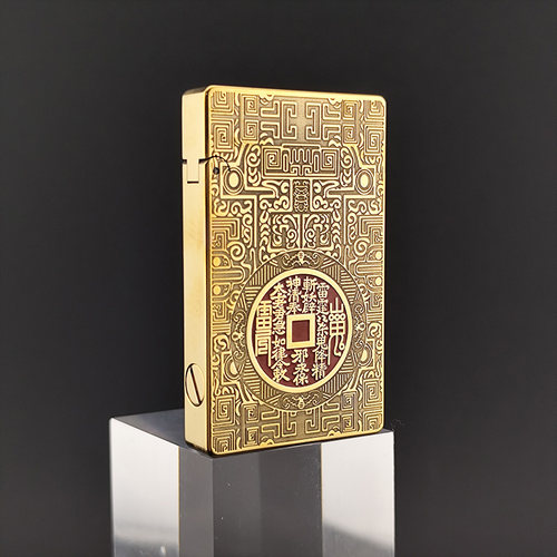 佐罗799纯铜黄铜朗声煤油打火机朱砂填漆工艺山鬼花钱定制饕餮纹