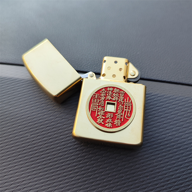 朱砂山鬼花钱系列DIY佐罗煤油打火机贴章机加厚902S原铜黄铜窄机