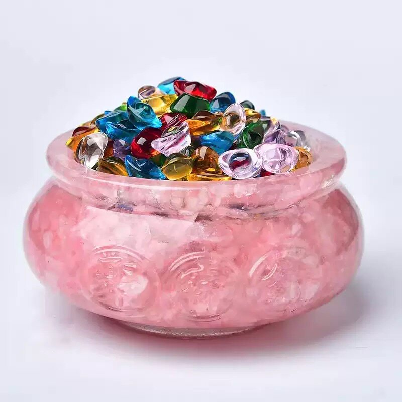 天然水晶碎石聚宝盆摆件粉水晶黄水晶家居办公摆设乔迁开业礼品
