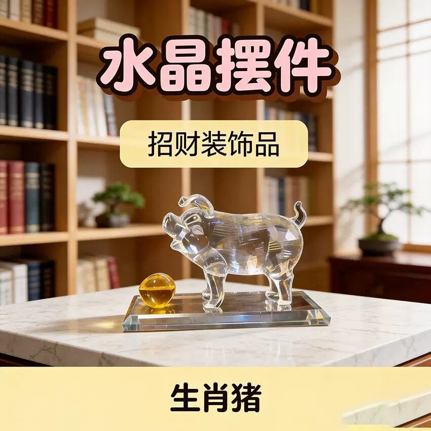 水晶生肖猪摆件十二生肖生日礼物客厅书房桌面装饰品开业乔迁礼品