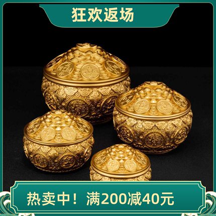 金蟾铜聚宝盆带盖百福缸摆件客厅米缸家用铜工艺品办公室开业礼品