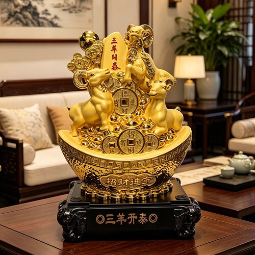 三羊开泰元宝摆件镀金招财羊工艺品办公室开业礼品家居收银台摆设
