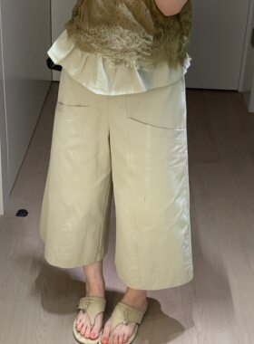 韩系高腰显瘦大口袋八分阔腿裤