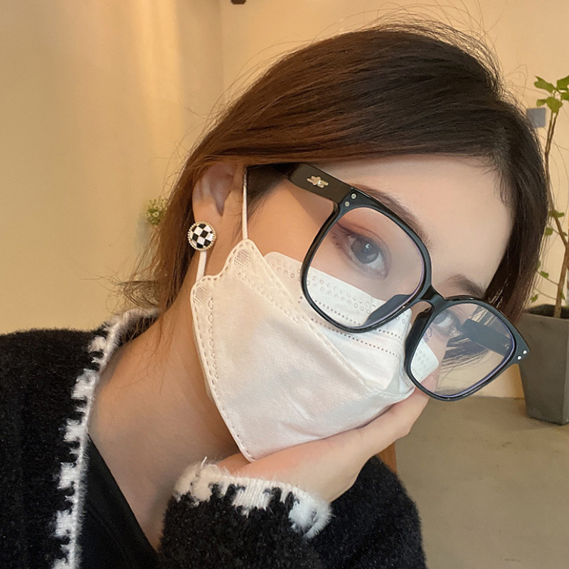 网红黑框素颜平光镜女韩版潮近视可配度数防蓝光眼镜铆钉方框镜架