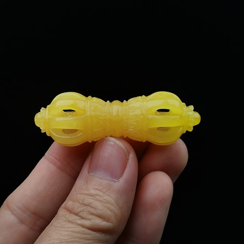 天然原矿俄料焦皮料鸡油黄镂空金刚杵吊坠diy文玩配饰手串配珠猴