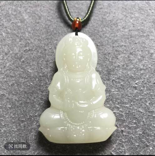 天然晴水莲花观音吊坠佑平安坐莲度母净瓶项链观音双面雕刻真品玉