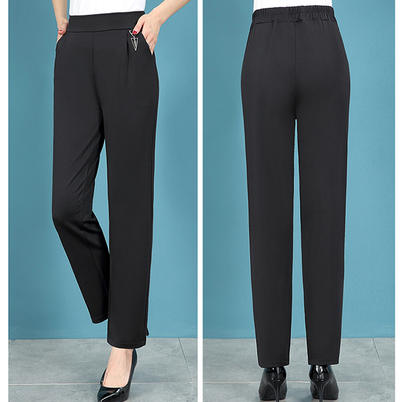 奶奶装裤子春秋薄款直筒裤中老年妈妈秋装女裤宽松松紧腰休闲长裤