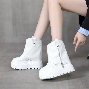 超高跟厚底内增高11CM百搭休闲中筒短靴马丁靴瘦瘦靴增高显瘦棉靴