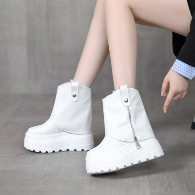 超高跟厚底内增高11CM百搭休闲中筒短靴马丁靴瘦瘦靴增高显瘦棉靴