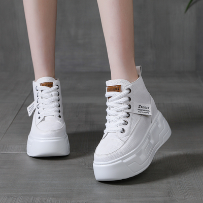 2025秋冬季高帮鞋女小个子厚底小白鞋内增高8CM百搭休闲学生棉鞋