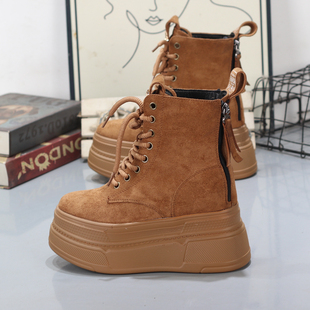 超高跟12CM小个子增高10CM厚底马丁靴女秋冬款 百搭短靴保暖瘦瘦靴