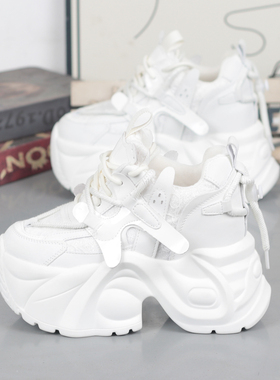 内增高14CM小白鞋超厚底12cm春季新款百搭休闲松糕老爹鞋女超高跟