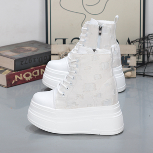 2025年秋冬高帮帆布小白鞋 女 女厚底内增高11CM小个子百搭休闲棉鞋